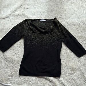 Reitmans Black Glitter Cowl Neck Top | 3/4 Sleeve Holiday Party Blouse